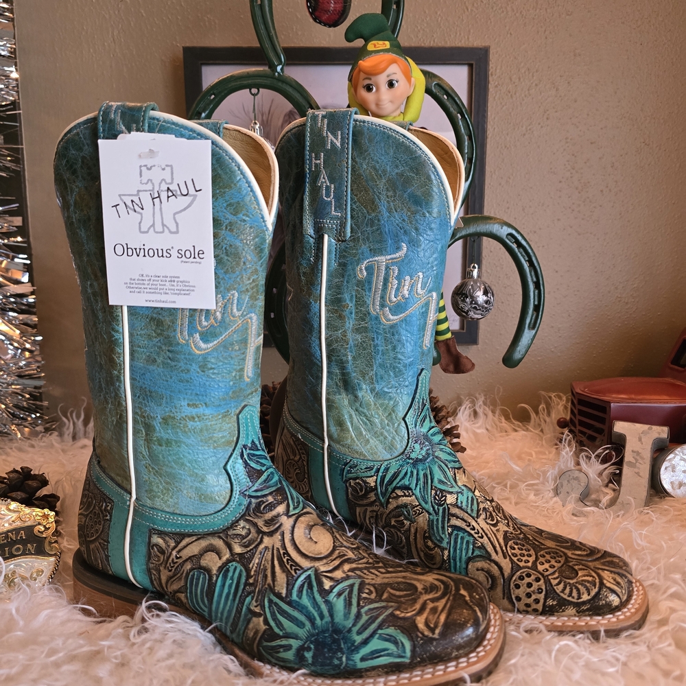 Tin Haul Blue and Brown Floral Boots